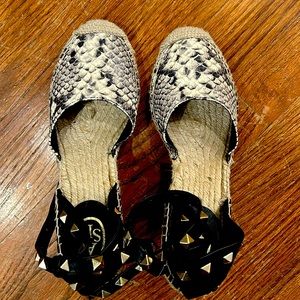 Ash Winnie Snakeskin Studded Espadrille Wedge Sandals EU 37